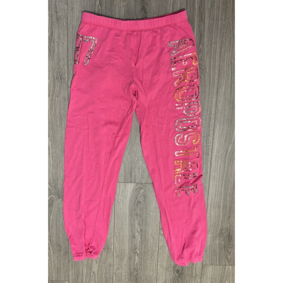 Aeropostale Barbiecore Pink Sequined Logo Sweat Pants Lounge Athleisure Medium - Picture 1 of 8